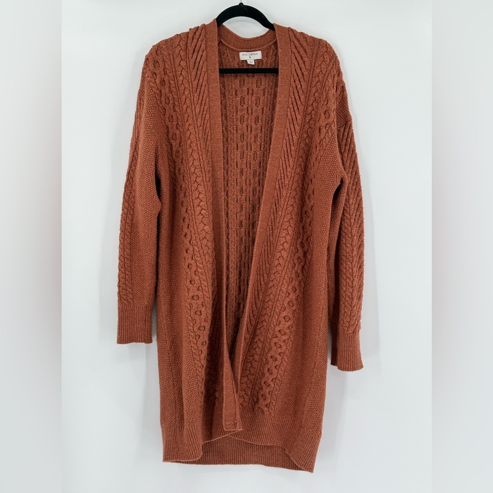 Nili Lotan Target Longā Chunky Cardigan Terra-cotta Rust L